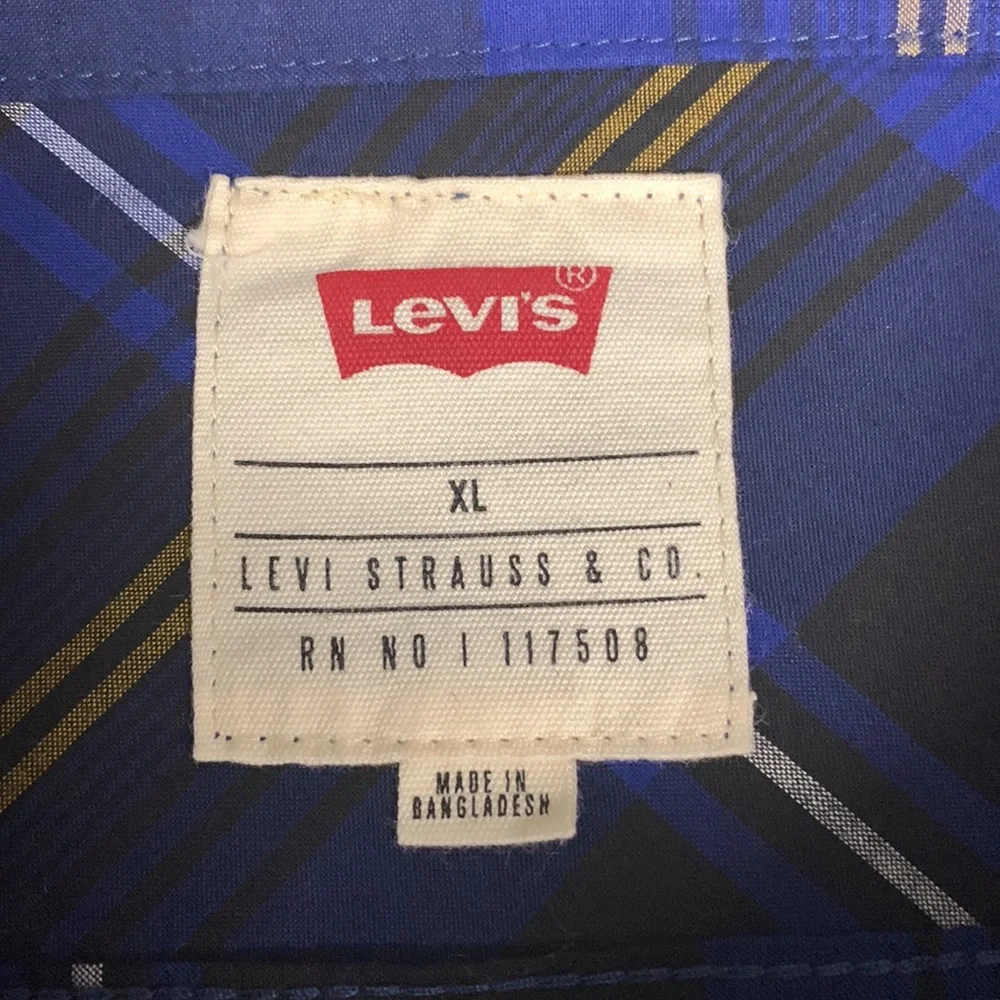 Levi's Strauss Blue Black Yellow Plaid Western Men's Long Sleeve Shirt XL EUC